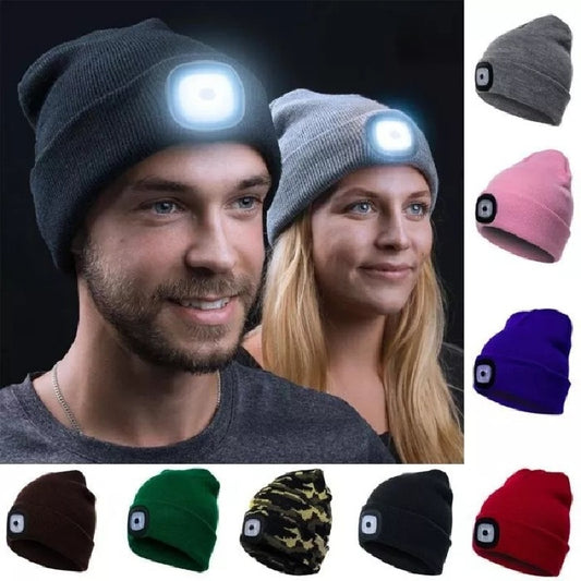Solid Knitted Hat with LED Lighting, Hip-Hop Style Berets Portable Warm Woolen Bonnets.